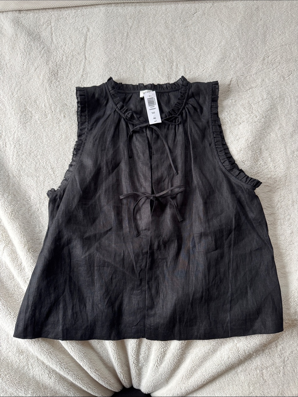 Aritzia Wilfred Carnaby Linen Black Tie-Front Sleeveless Top